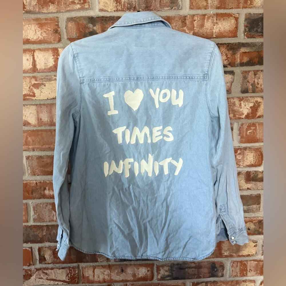 Forever 21 Denim Blue Button-Down Shirt with graphic